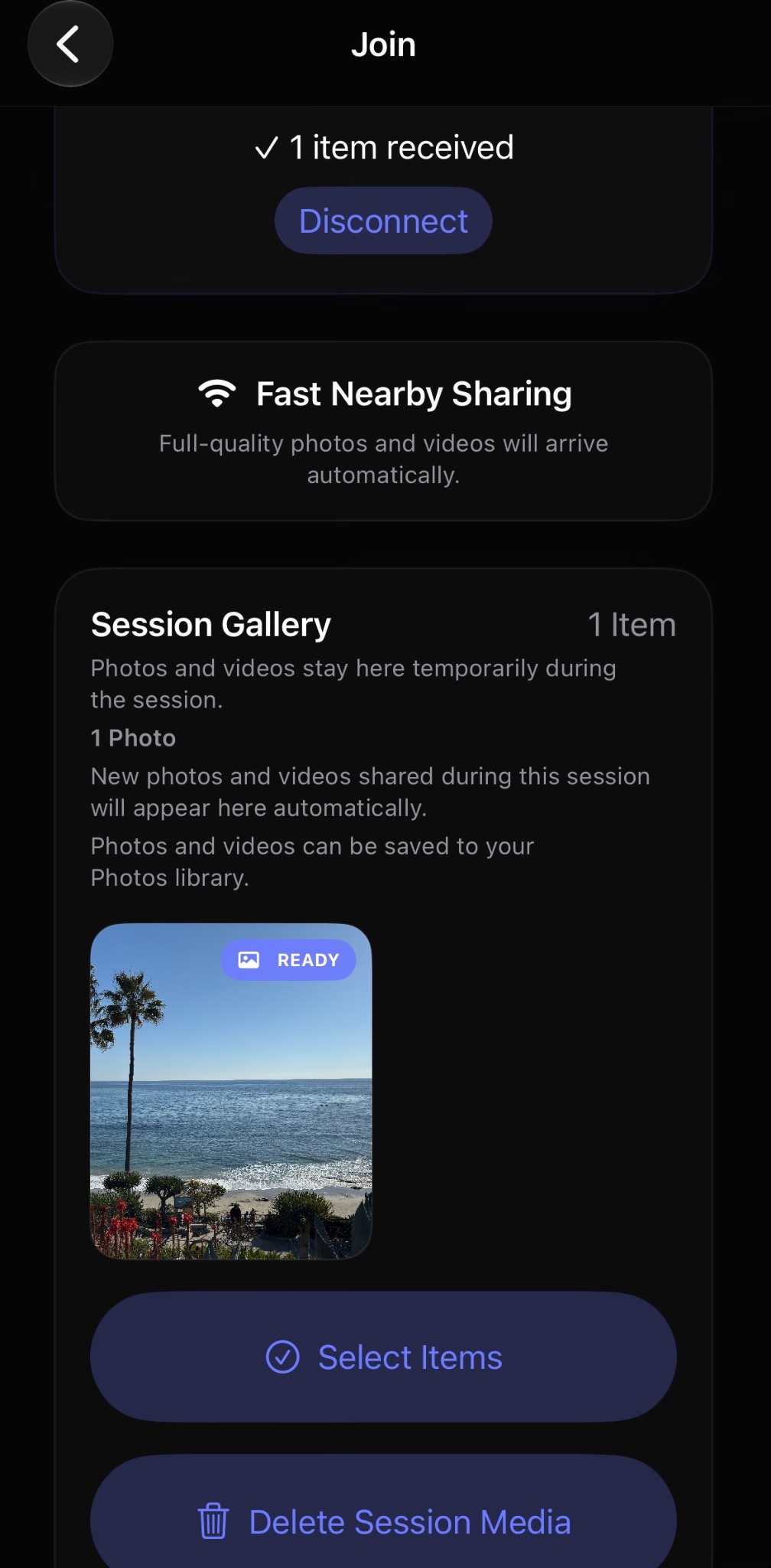 GatherCastGo Session Gallery showing received media